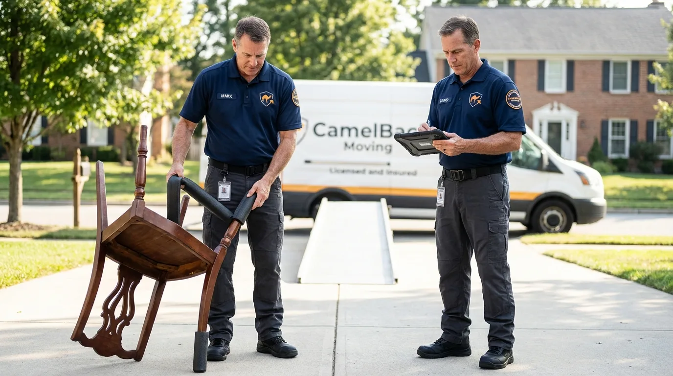 Movers inspecting furniture for damage prevention before loading in Chapel Hill, TN