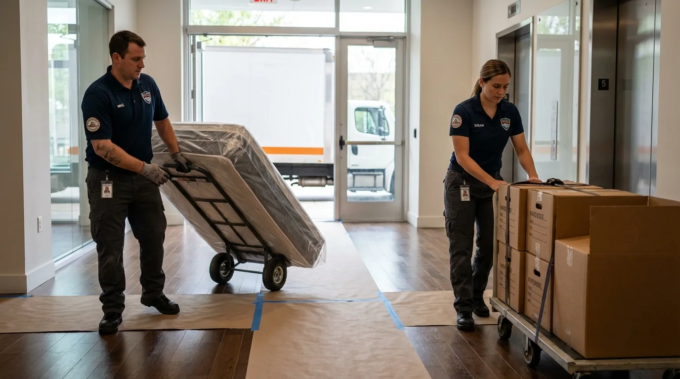Professional apartment movers loading elevator in Chapel Hill, TN